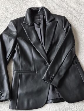 Banana Republic Black Faux Leather Single-Button Blazer